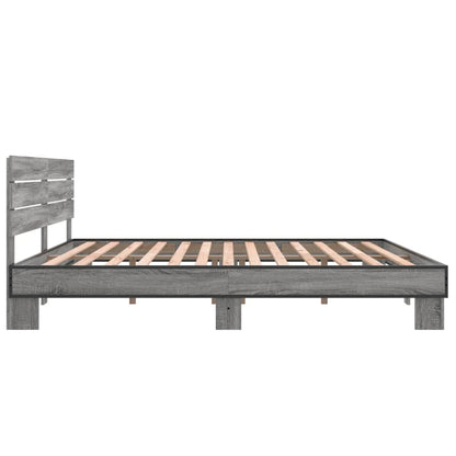 Bedframe bewerkt hout metaal grijs sonoma eiken 200x200 cm