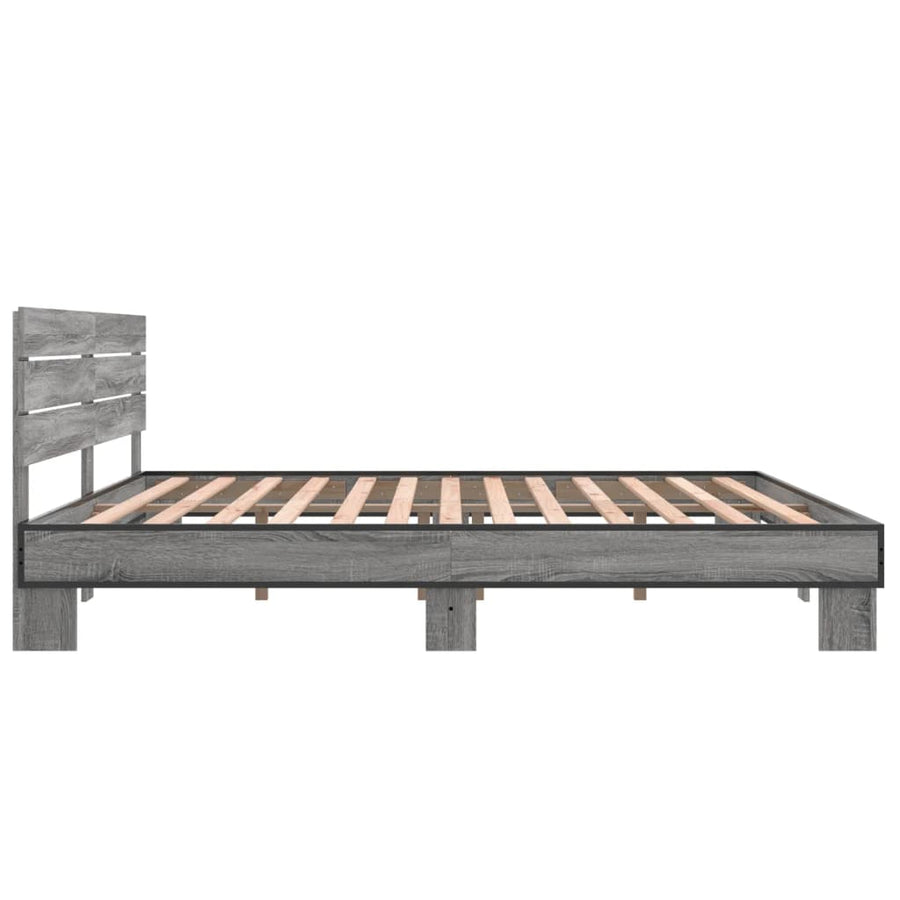 Bedframe bewerkt hout metaal grijs sonoma eiken 200x200 cm