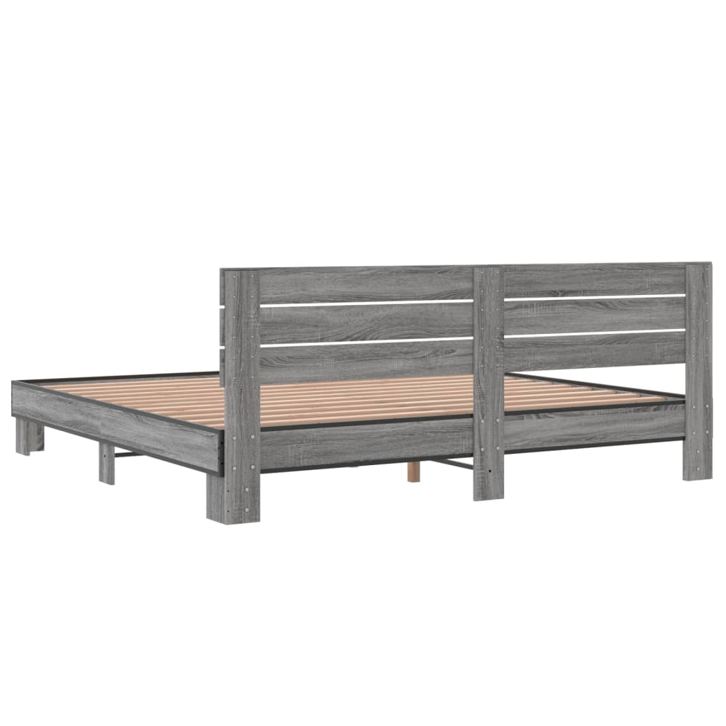 Bedframe bewerkt hout metaal grijs sonoma eiken 200x200 cm