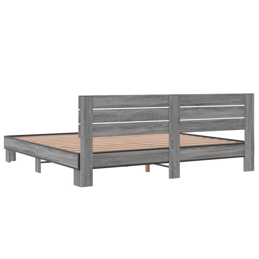 Bedframe bewerkt hout metaal grijs sonoma eiken 200x200 cm