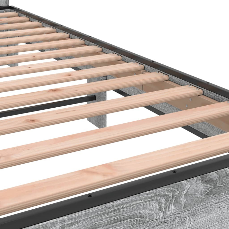 Bedframe bewerkt hout metaal grijs sonoma eiken 200x200 cm