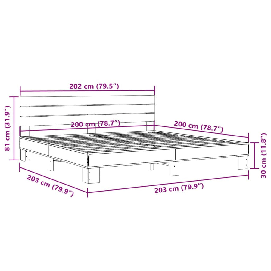 Bedframe bewerkt hout metaal grijs sonoma eiken 200x200 cm