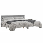 Bedframe 200x200 cm bewerkt hout metaal grijs