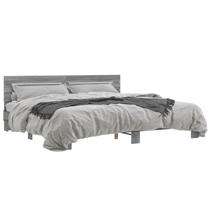 Bedframe bewerkt hout metaal grijs sonoma eiken 200x200 cm