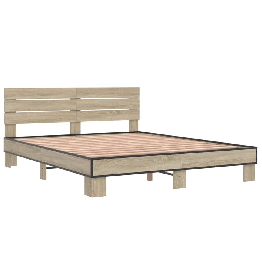 Bedframe bewerkt hout metaal sonoma eikenkleurig 150x200 cm