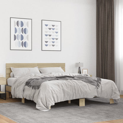 Bedframe bewerkt hout metaal sonoma eikenkleurig 150x200 cm