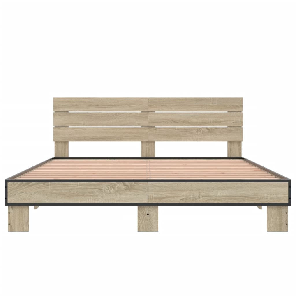 Bedframe bewerkt hout metaal sonoma eikenkleurig 150x200 cm