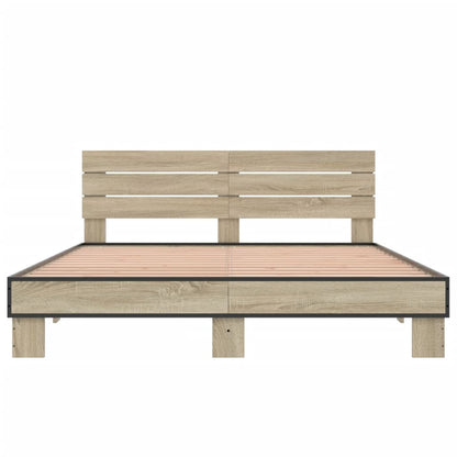 Bedframe bewerkt hout metaal sonoma eikenkleurig 150x200 cm