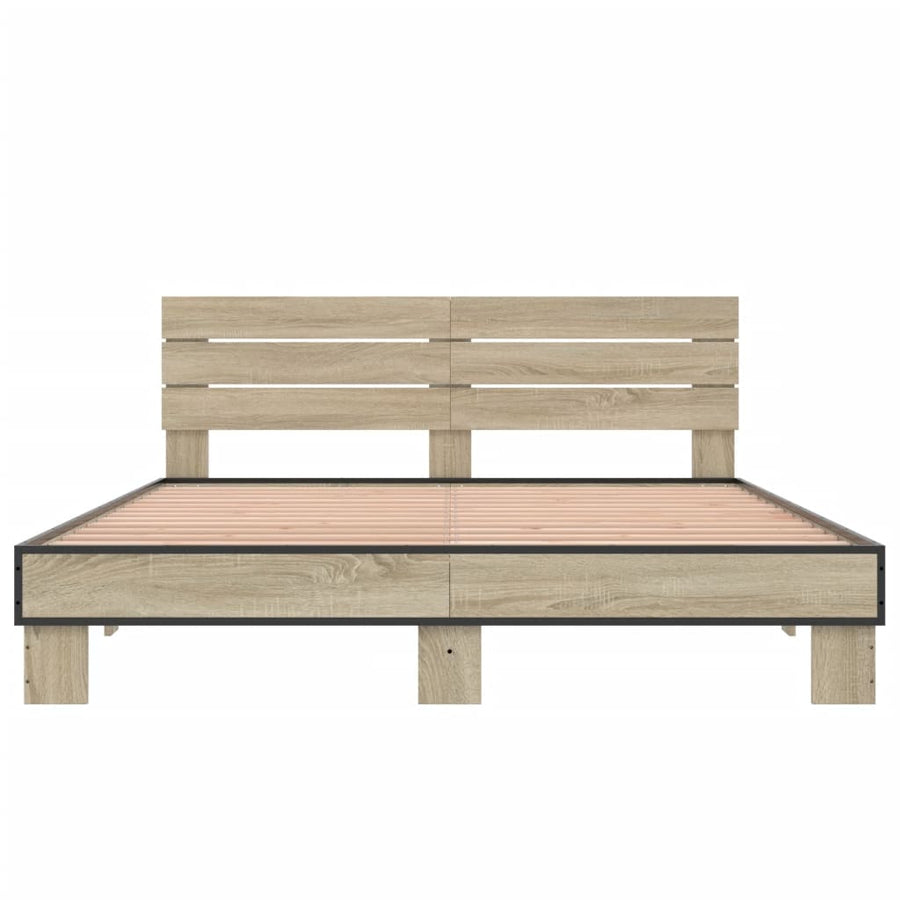Bedframe bewerkt hout metaal sonoma eikenkleurig 150x200 cm