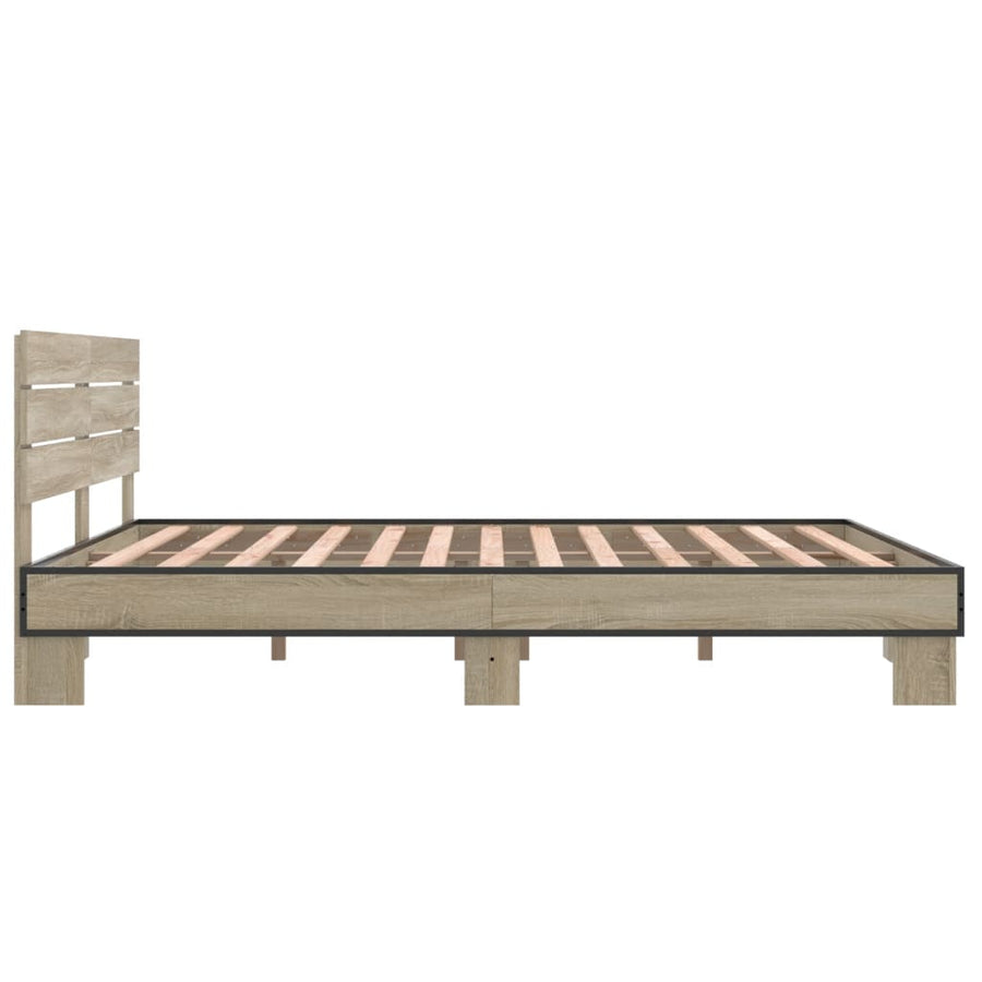 Bedframe bewerkt hout metaal sonoma eikenkleurig 150x200 cm