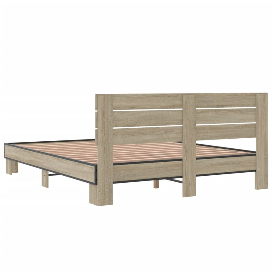 Bedframe bewerkt hout metaal sonoma eikenkleurig 150x200 cm