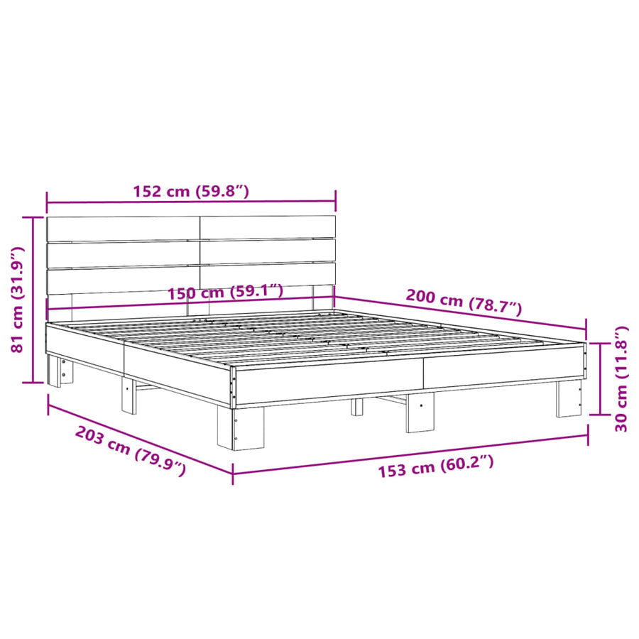Bedframe bewerkt hout metaal sonoma eikenkleurig 150x200 cm