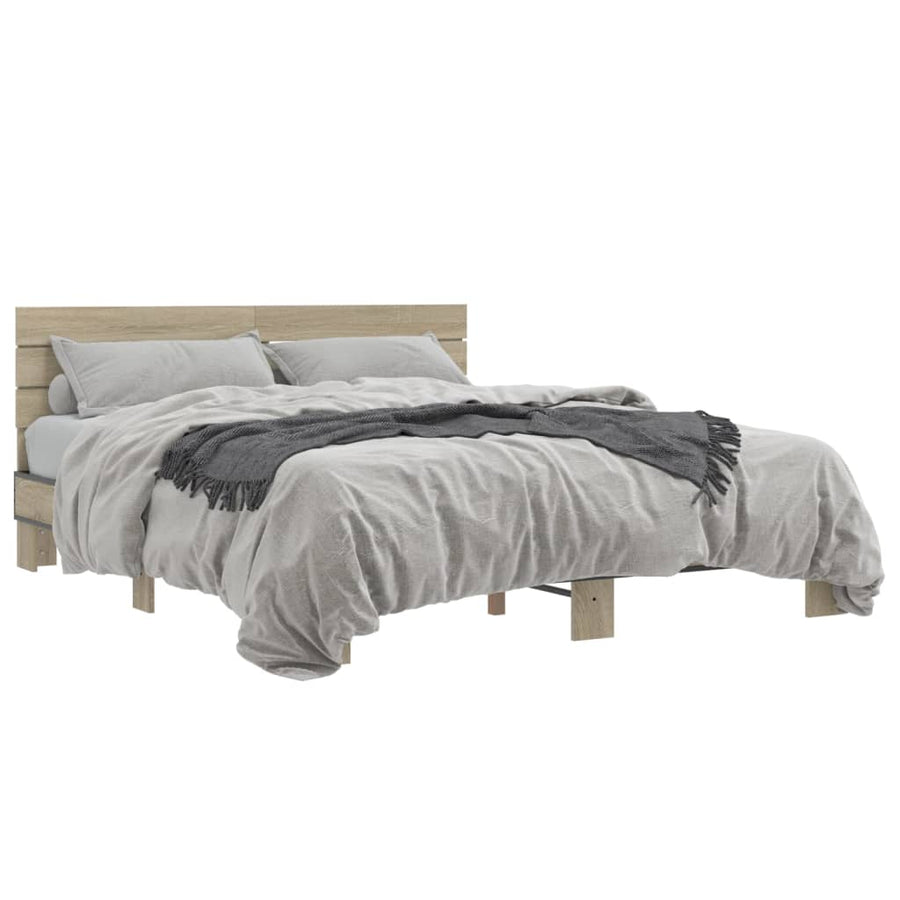 Bedframe bewerkt hout metaal sonoma eikenkleurig 150x200 cm