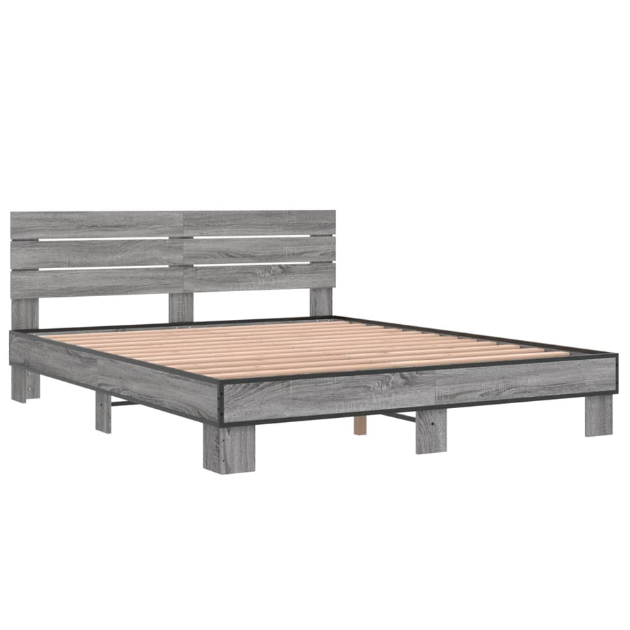 Bedframe bewerkt hout metaal grijs sonoma eiken 150x200 cm