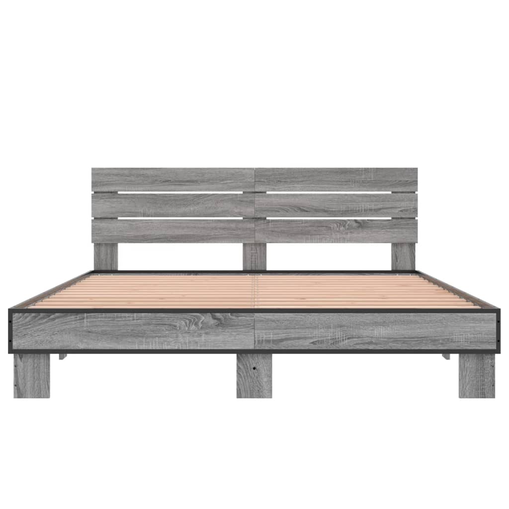Bedframe bewerkt hout metaal grijs sonoma eiken 150x200 cm