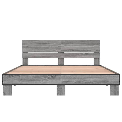 Bedframe bewerkt hout metaal grijs sonoma eiken 150x200 cm