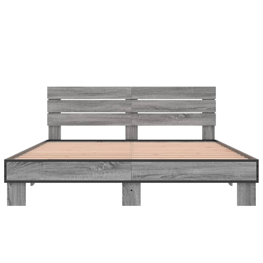 Bedframe bewerkt hout metaal grijs sonoma eiken 150x200 cm