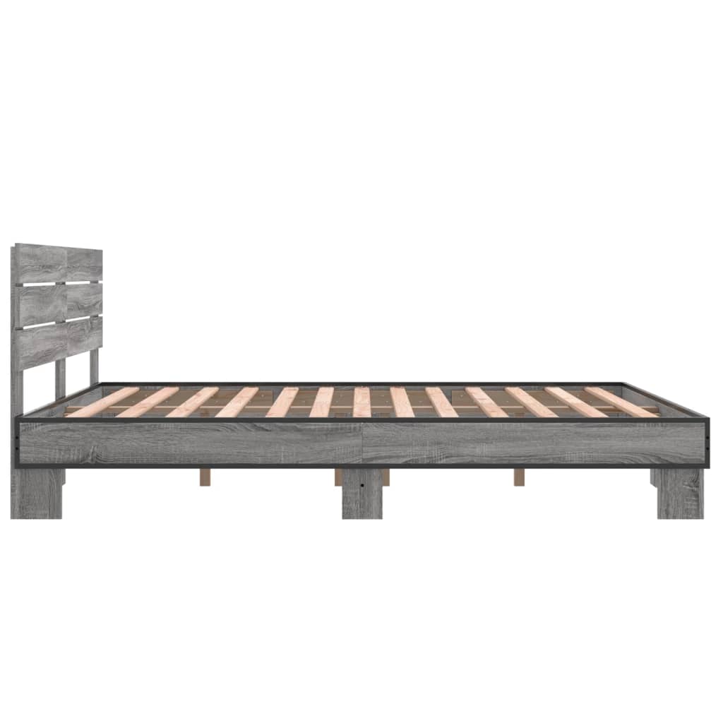 Bedframe bewerkt hout metaal grijs sonoma eiken 150x200 cm