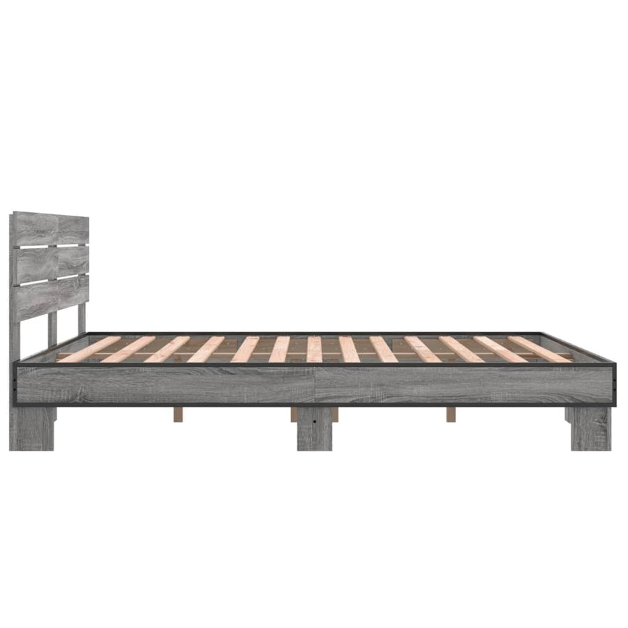 Bedframe bewerkt hout metaal grijs sonoma eiken 150x200 cm