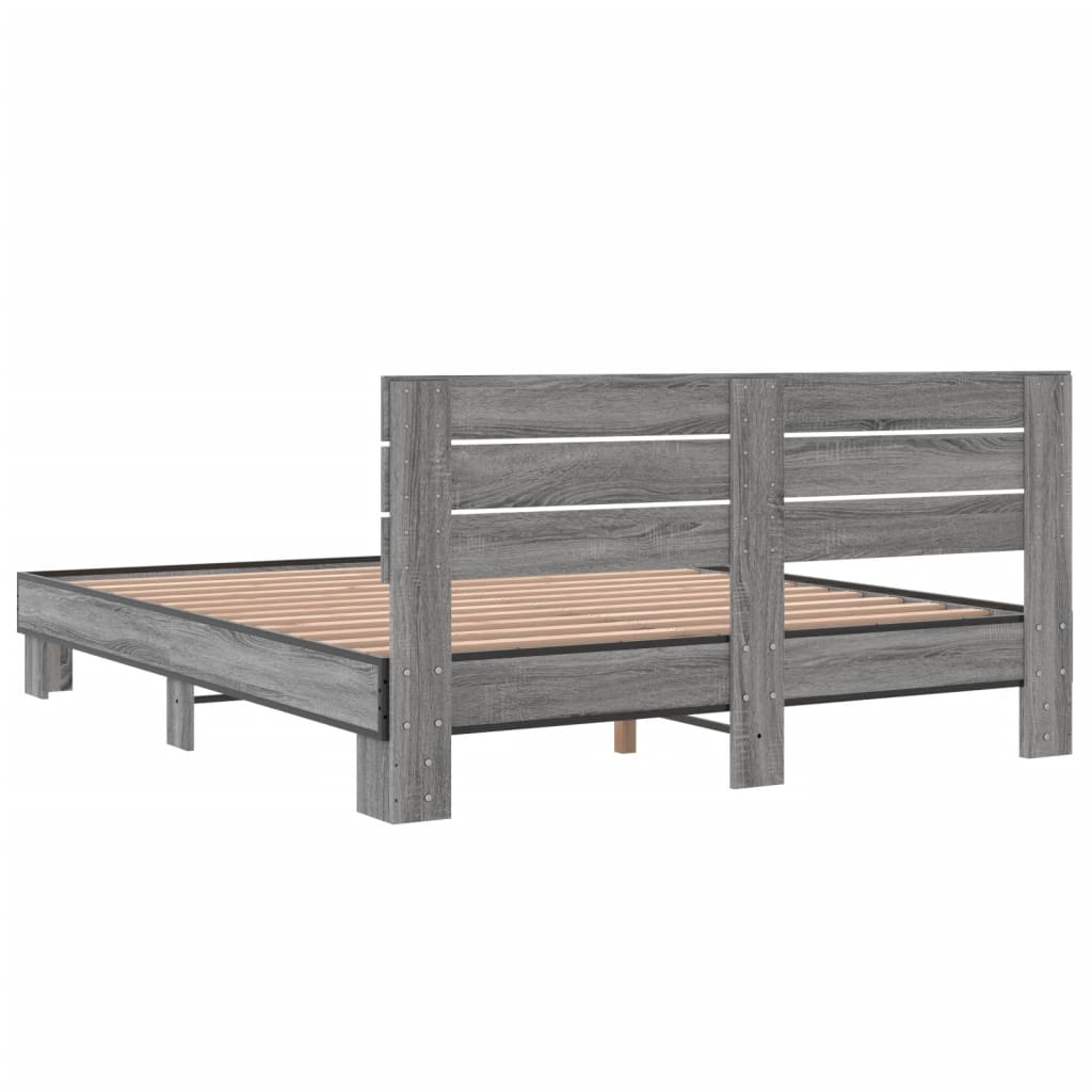 Bedframe bewerkt hout metaal grijs sonoma eiken 150x200 cm