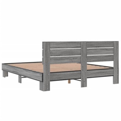 Bedframe bewerkt hout metaal grijs sonoma eiken 150x200 cm