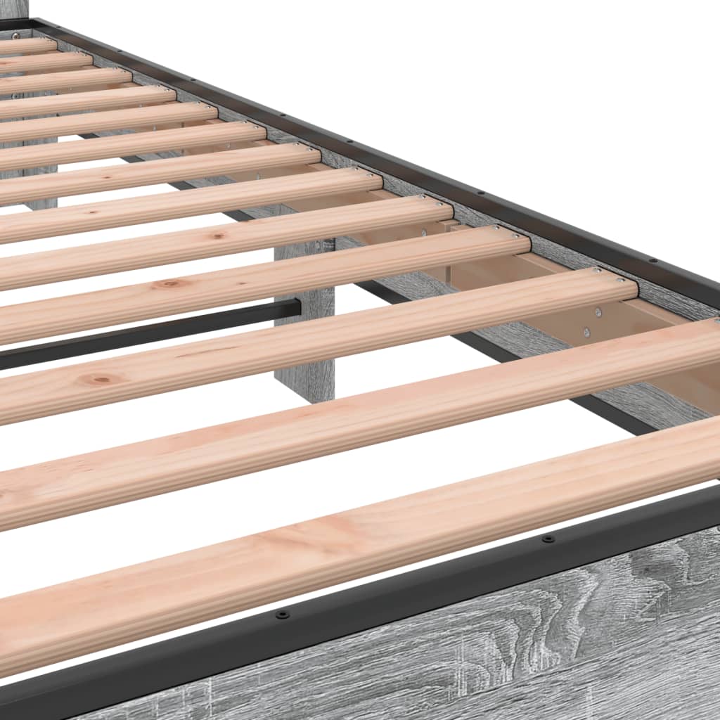 Bedframe bewerkt hout metaal grijs sonoma eiken 150x200 cm