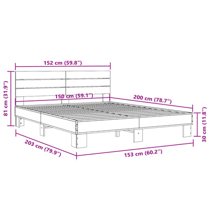 Bedframe bewerkt hout metaal grijs sonoma eiken 150x200 cm