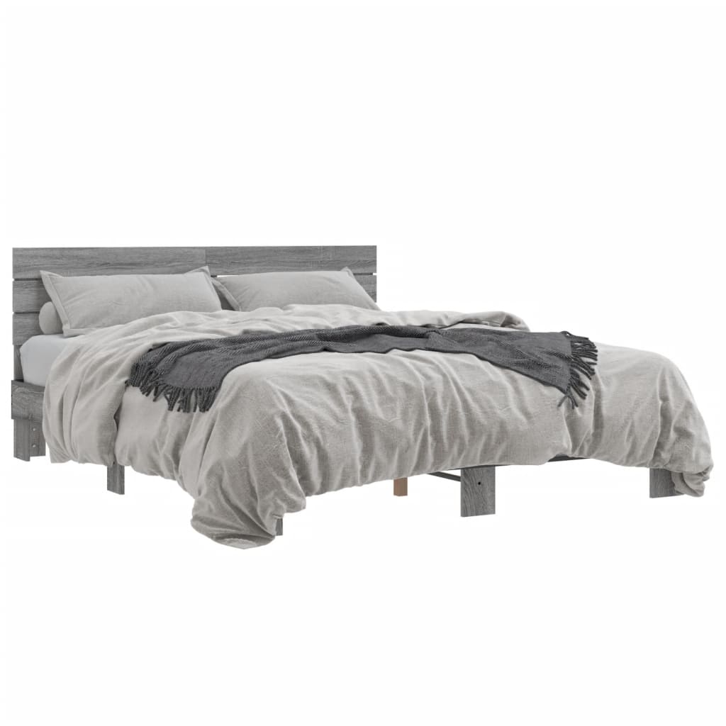 Bedframe bewerkt hout metaal grijs sonoma eiken 150x200 cm
