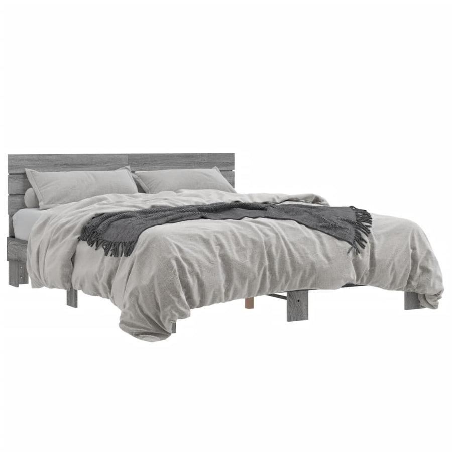 Bedframe bewerkt hout metaal grijs sonoma eiken 150x200 cm