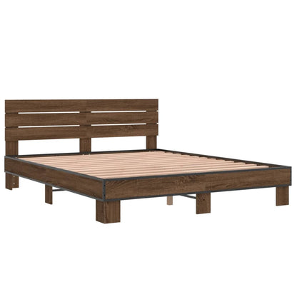 Bedframe bewerkt hout metaal bruin eikenkleur 150x200 cm