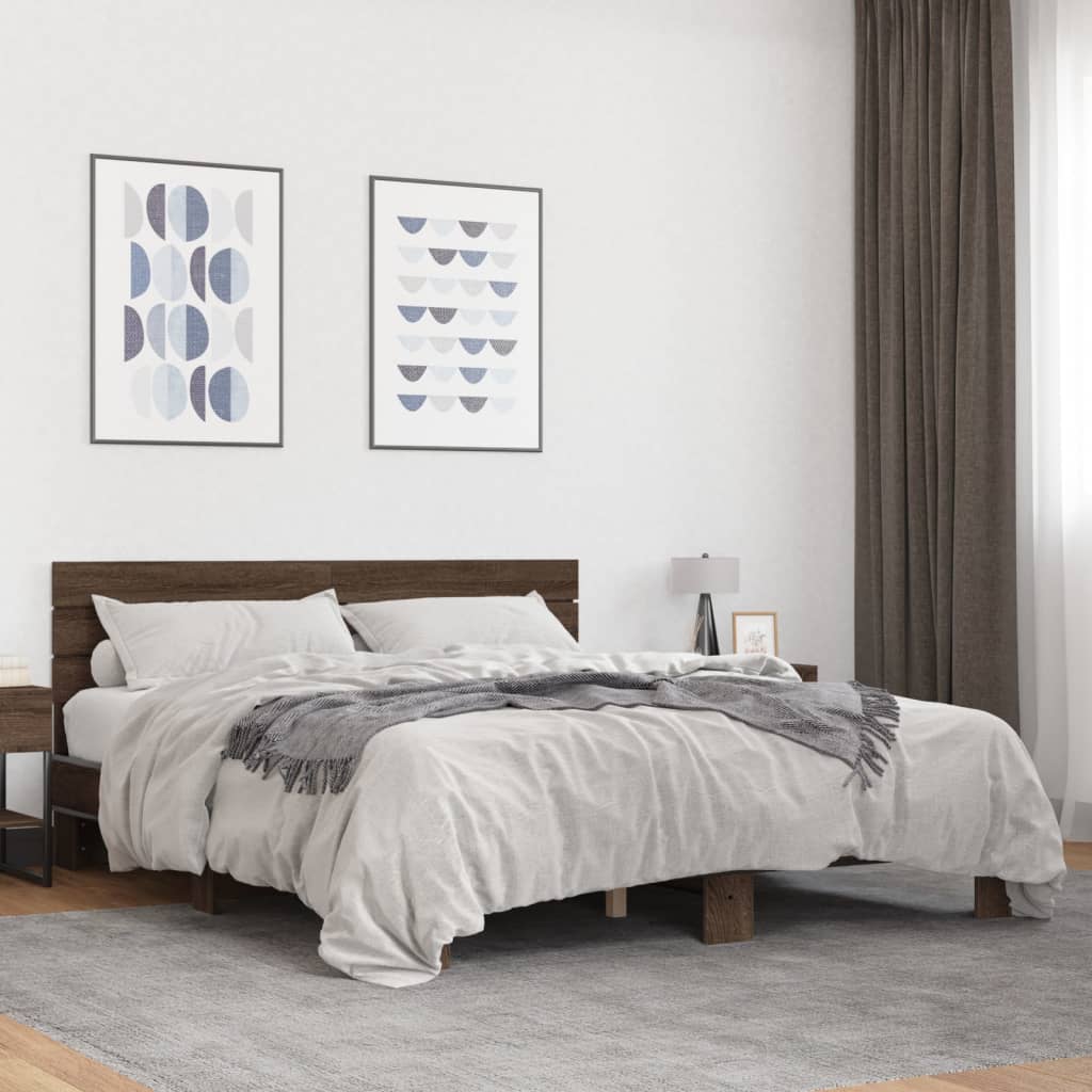 Bedframe bewerkt hout metaal bruin eikenkleur 150x200 cm