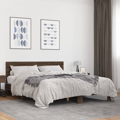 Bedframe bewerkt hout metaal bruin eikenkleur 150x200 cm