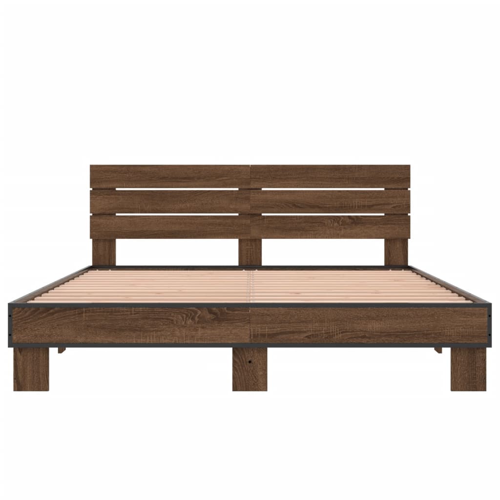 Bedframe bewerkt hout metaal bruin eikenkleur 150x200 cm