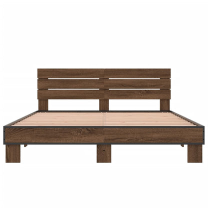 Bedframe bewerkt hout metaal bruin eikenkleur 150x200 cm