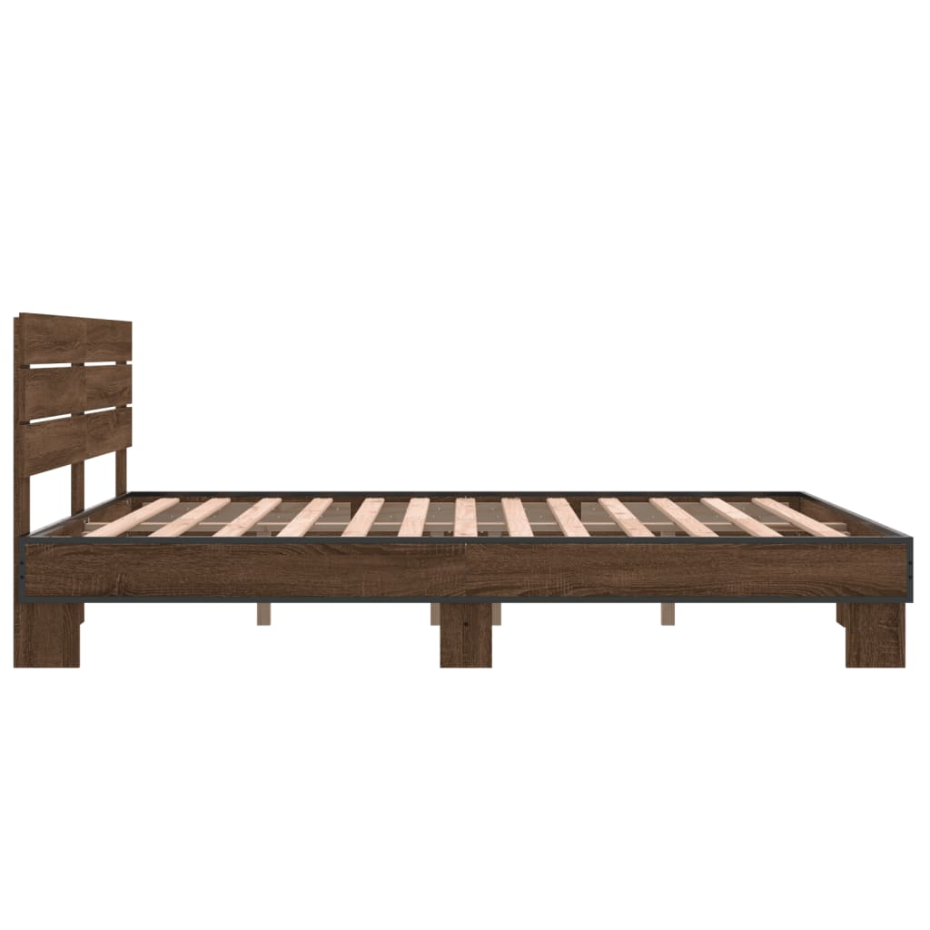 Bedframe bewerkt hout metaal bruin eikenkleur 150x200 cm