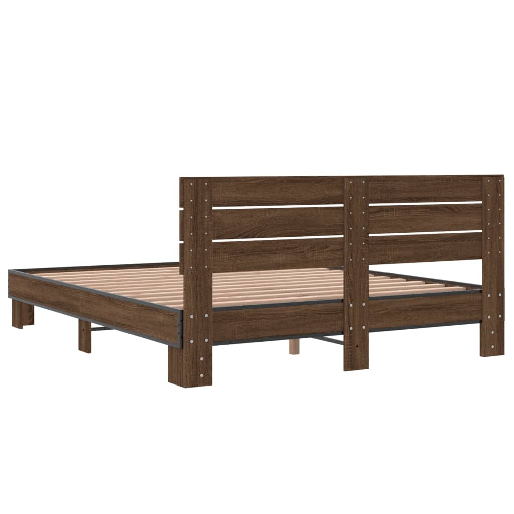 Bedframe bewerkt hout metaal bruin eikenkleur 150x200 cm