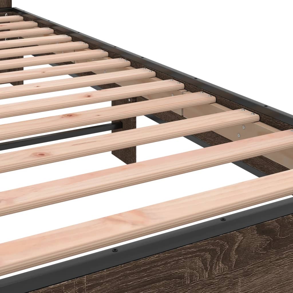 Bedframe bewerkt hout metaal bruin eikenkleur 150x200 cm