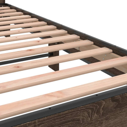Bedframe bewerkt hout metaal bruin eikenkleur 150x200 cm