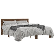 Bedframe 150x200 cm bewerkt hout metaal bruin eikenkleur