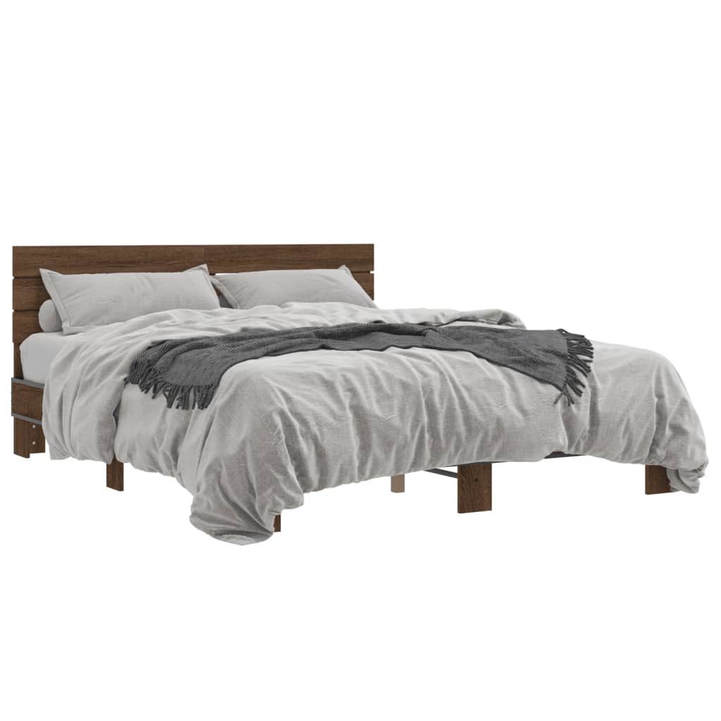 Bedframe bewerkt hout metaal bruin eikenkleur 150x200 cm