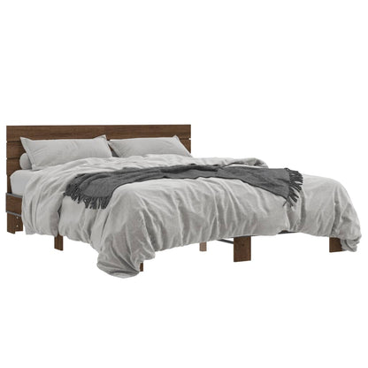 Bedframe bewerkt hout metaal bruin eikenkleur 150x200 cm