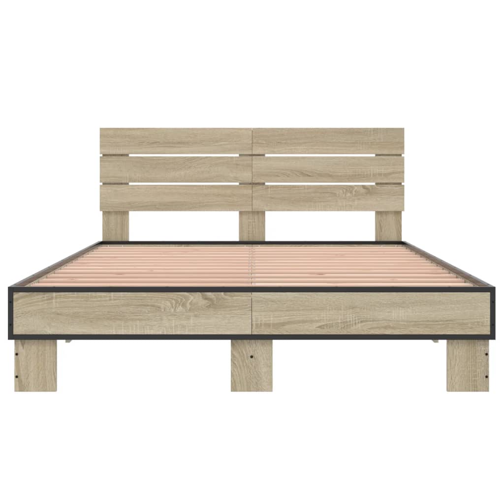 Bedframe bewerkt hout metaal sonoma eikenkleurig 140x200 cm