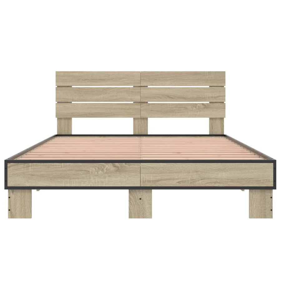 Bedframe bewerkt hout metaal sonoma eikenkleurig 140x200 cm