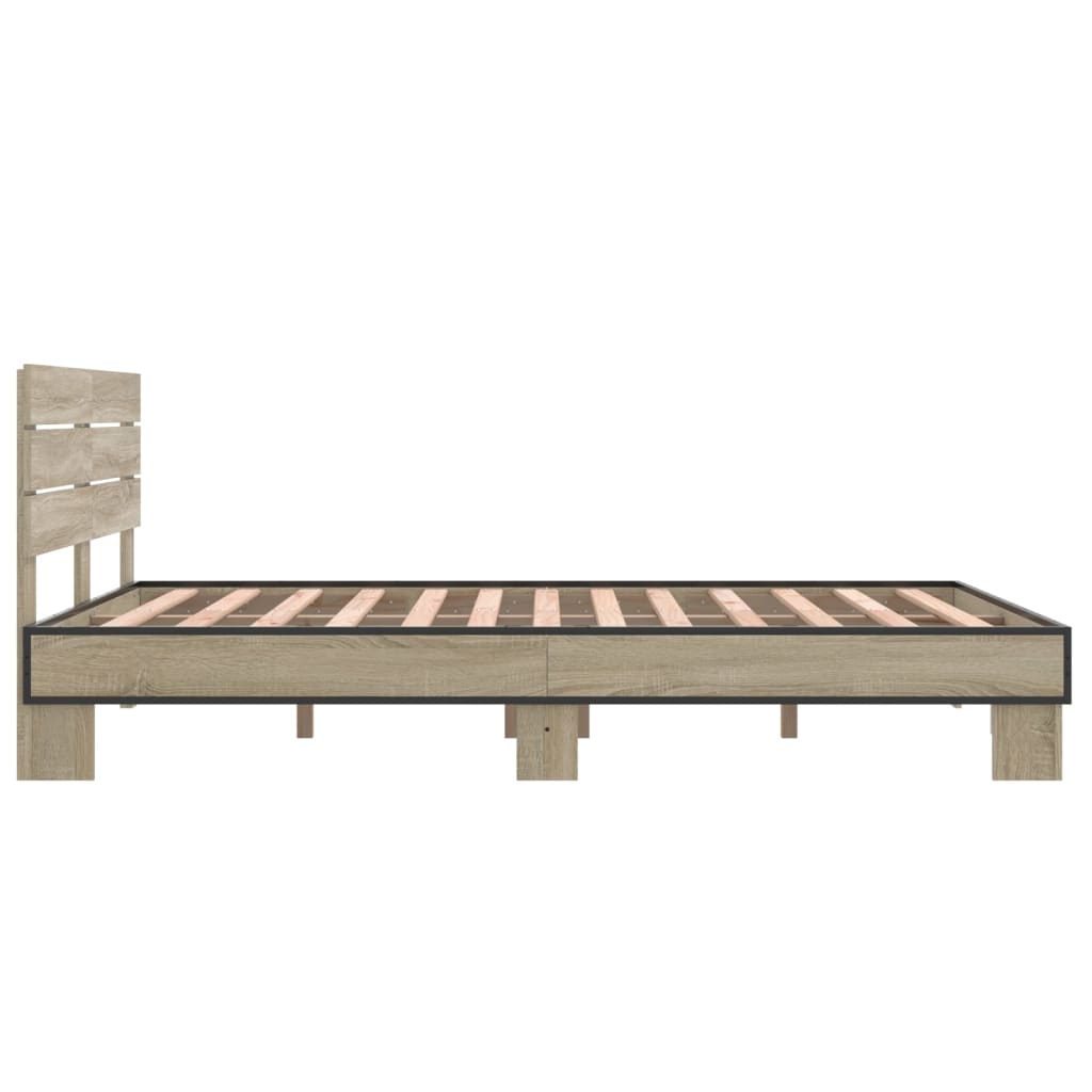Bedframe bewerkt hout metaal sonoma eikenkleurig 140x200 cm