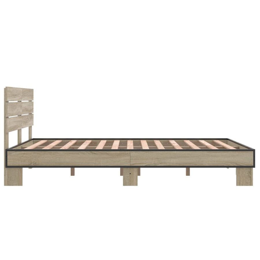 Bedframe bewerkt hout metaal sonoma eikenkleurig 140x200 cm