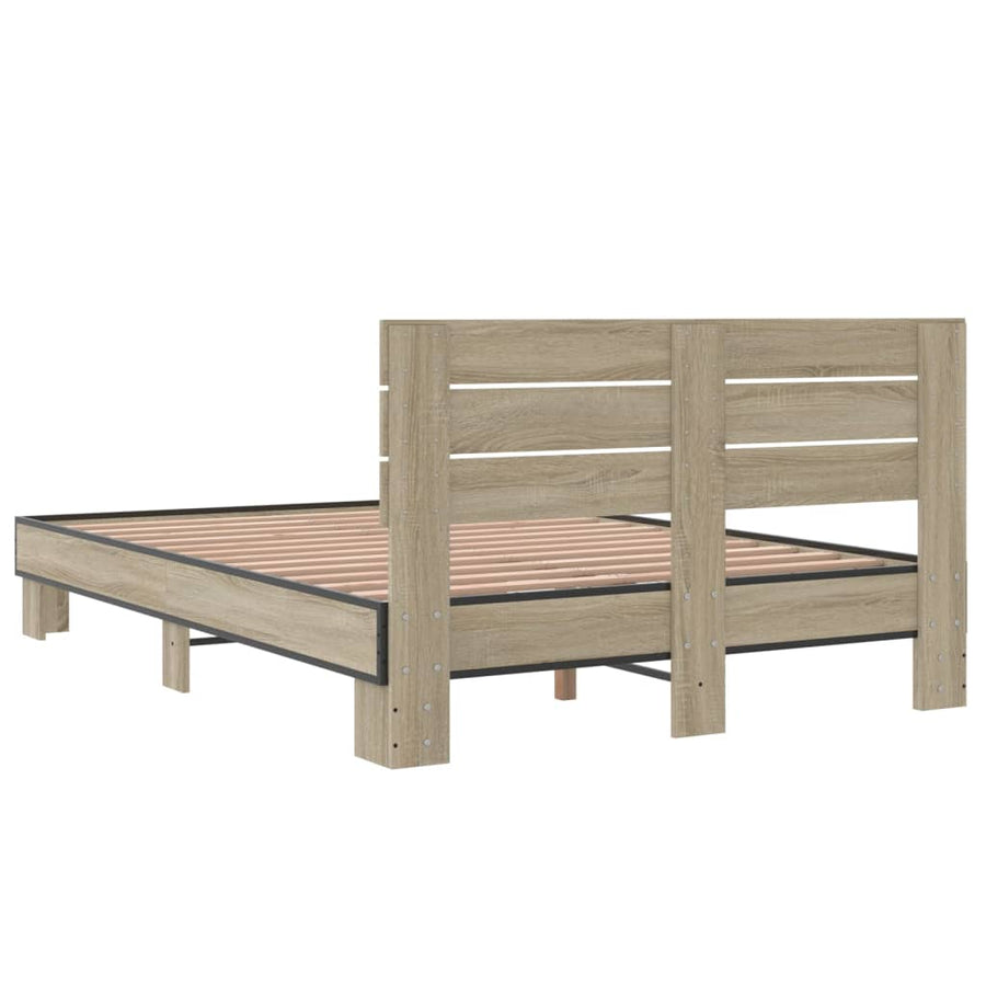 Bedframe bewerkt hout metaal sonoma eikenkleurig 140x200 cm
