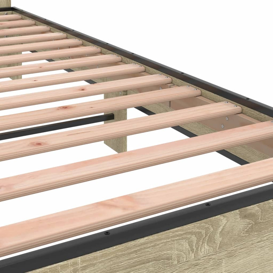 Bedframe bewerkt hout metaal sonoma eikenkleurig 140x200 cm