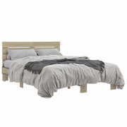 Bedframe 140x200 cm bewerkt hout metaal sonoma eiken