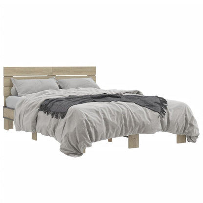 Bedframe bewerkt hout metaal sonoma eikenkleurig 140x200 cm