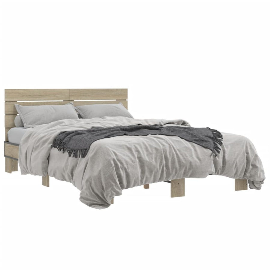 Bedframe bewerkt hout metaal sonoma eikenkleurig 140x200 cm